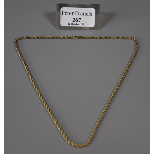 267 - 9ct gold rope twist chain.  Approx weight 2.6 grams.
(B.P. 21% + VAT)