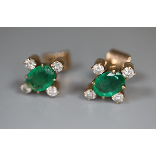 270 - Pair of emerald and diamond earrings set in yellow metal.  Approx weight 2.5 grams.
(B.P. 21% + VAT)