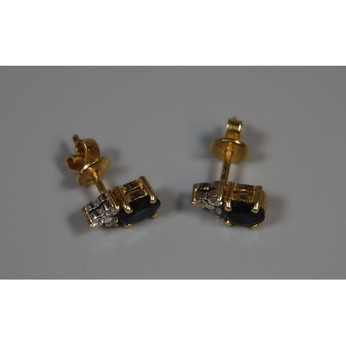 272 - Pair of oval sapphire and diamond earrings.  Approx weight 3.7 grams.
(B.P. 21% + VAT)