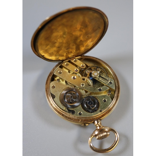 305 - 14ct gold outer case, 'Eterna' top wind pocket watch with subsidiary seconds dial.  Approx weight 68... 