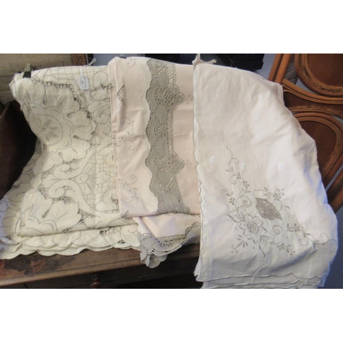 448 - Three good quality vintage embroidered and crochet work linen tablecloths. (3)
(B.P. 21% + VAT)