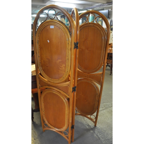 463 - 20th century bamboo three section folding cloths screen.   (B.P. 21% + VAT)