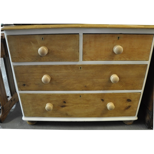 467 - Later Victorian pine straight front chest of two short and two long drawers having knob handles on p... 