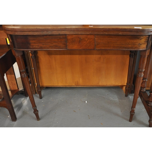 477 - 19th century mahogany tea table standing on ring turned baluster tapering legs.  (B.P. 21% + VAT)