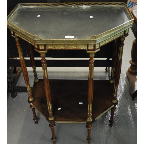 481 - Louis XVI style walnut gilded side table of hexagonal form with under tier, standing on turned legs.... 