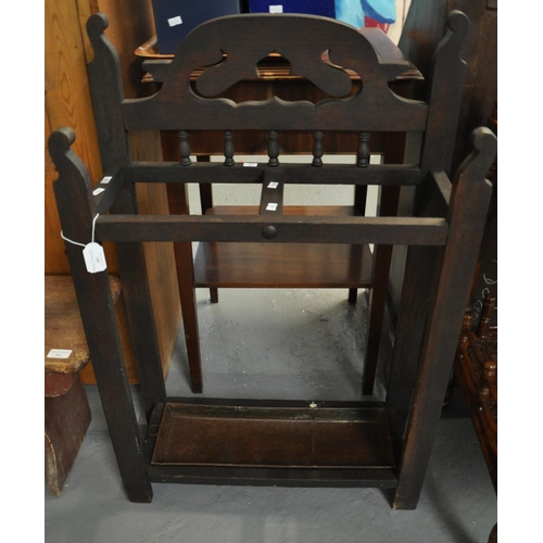 483 - Early 20th century stained oak umbrella/stick stand with metal drip tray.  (B.P. 21% + VAT)