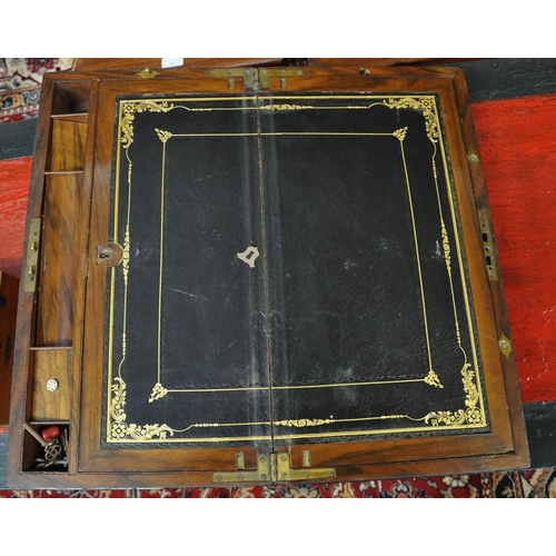 503 - 19th century walnut and brass banded presentation writing slope, together with a gothic design two s... 