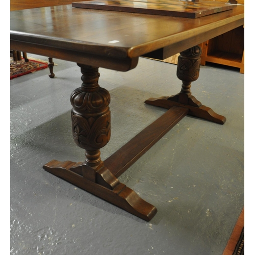 513 - Early 20th century oak refectory type table on baluster turned carved logs and central stretcher.   ... 