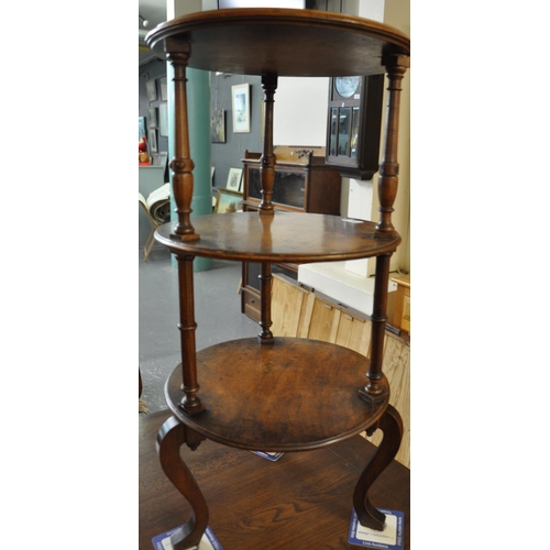 514 - Victorian walnut three tier circular whatnot on shaped legs.  80cm approx.  (B.P. 21% + VAT)