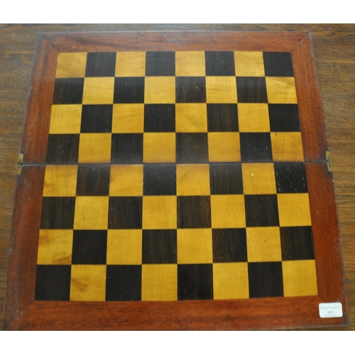 515 - Probably 19th century mahogany and mixed woods folding chess board with brass hinges.  56x56cm appro... 