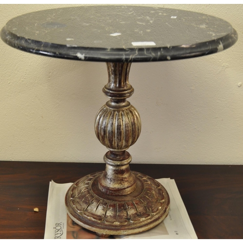 520 - Black veined marble top side/lamp table with silver finish painted wooded base.  (B.P. 21% + VAT)