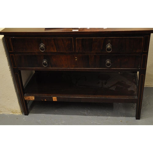 521 - 19th century mahogany inlaid side table having an arrangement on three drawers with under tier on sq... 