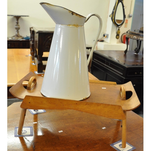 540 - 'The Criterion' Folding Lap Tray in bent ply and beech, together with a white enamel jug.  (2)   (B.... 