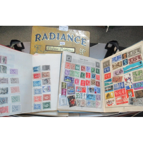 72 - All World selection of stamps in three albums plus selection in Radiance toffee tin.  
(B.P. 21% + V... 