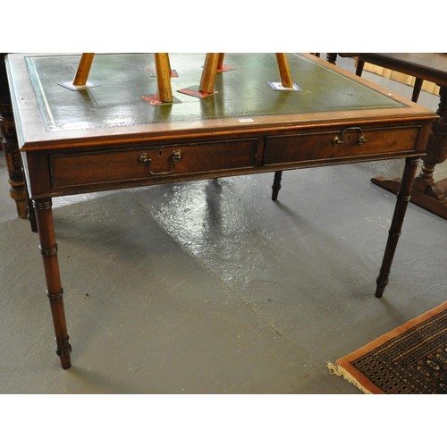 542 - Victorian mahogany library desk, the leather inset top above two drawers on turned baluster spider l... 