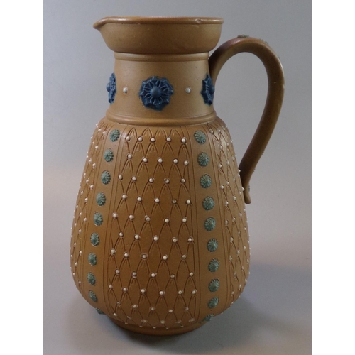 101 - Late 19th Century Doulton Lambeth silicon ware jug, with raised flowerheads and geometric decoration... 