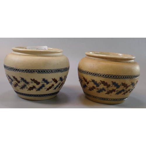 105 - Two similar late 19th/early 20th Century Doulton Lambeth stoneware baluster jars, overall with autum... 