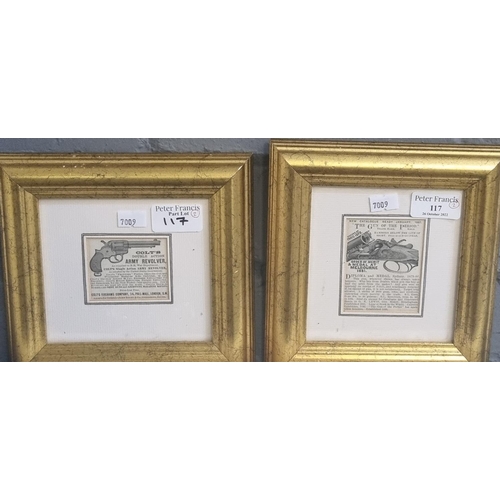 117 - Two framed periodical advertisements from the 19th century, to include: 'Colt's Double Action Army R... 