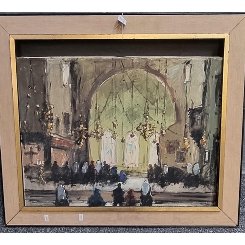 122 - G Rowley (?) 'Bethlehem, The Church of the Nativity', oils on canvas.  50x60cm approx.  framed.  (B.... 