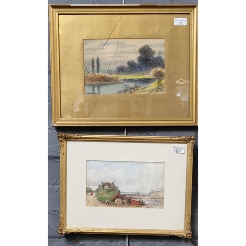 130 - Abraham Hulk Jnr, river scene, signed watercolours.  15x25cm approx.  together with another British ... 