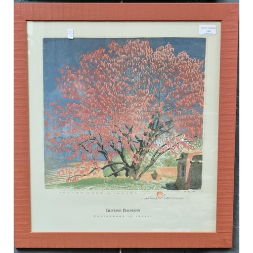 134 - After Gustave Baumann, 'Cottonwood in Tassell', coloured print signed in pencil by thew artist.  48x... 