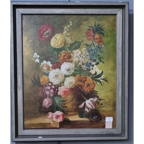 137 - Maconochie, still life study of flowers in 17th century style, signed, oils on canvas.  59x49cm appr... 