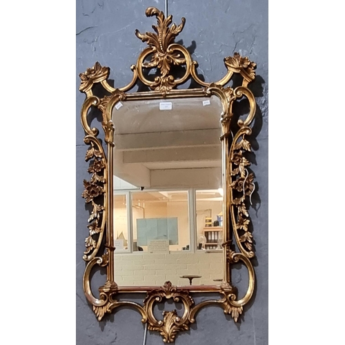 143 - Modern George II style gilt framed pier glass with 'C' scroll foliate frame.  1.10Mx54cm wide approx... 