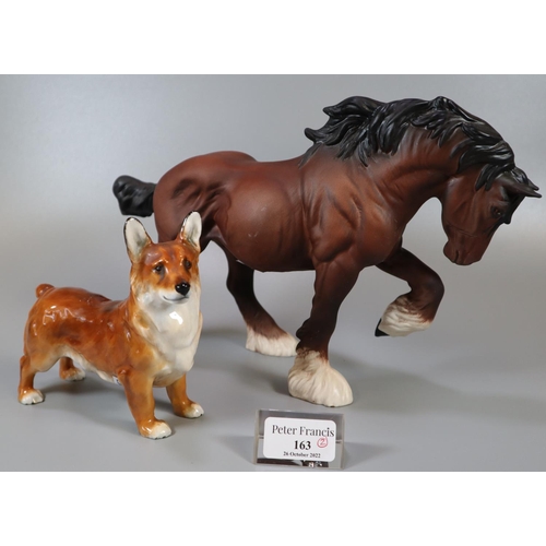 163 - Royal Doulton model of a Shire horse in matt finish, together with a Royal Doulton study of a Corgi ... 