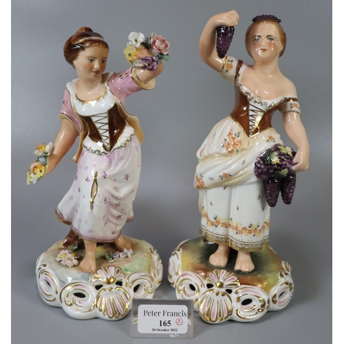 165 - Two Royal Crown Derby English bone china figurines: 'Autumn' and 'Spring'. 'Spring' signed to the ba... 