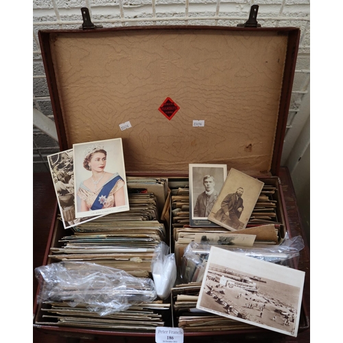 186 - Postcards and old photographs selection in brown case.  100s.  (B.P. 21% + VAT)