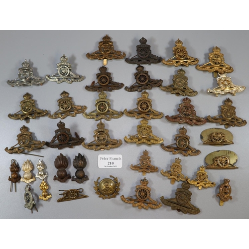 210 - Large collection of Royal Artillery and Royal Horse Artillery military cap badges, various.   (B.P. ... 