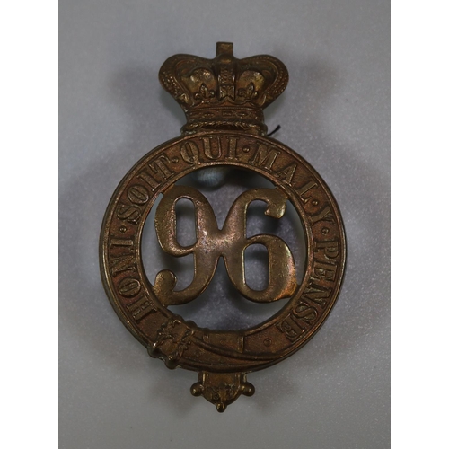 216 - 96th Regiment of Foot pre 1881 Army Cap Badge.   (B.P. 21% + VAT)