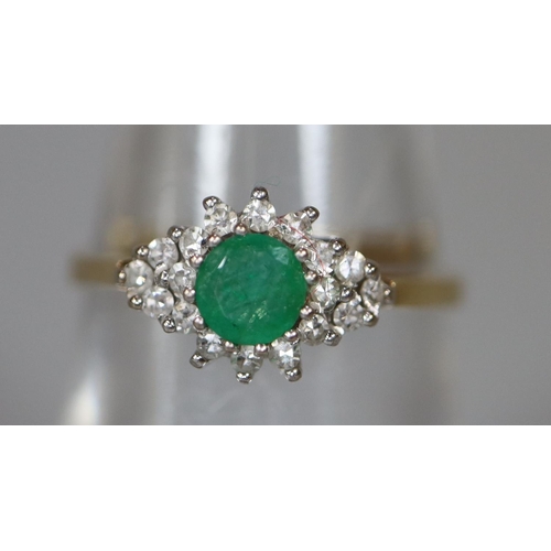 222 - 18ct gold emerald and diamond ring.  Ring size M&1/2.
Approx weight.
 (B.P. 21% + VAT)