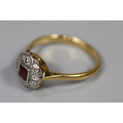 224 - Yellow metal ruby and diamond ring.  Ring size Q.  Approx weight 3.2 grams.
(B.P. 21% + VAT)