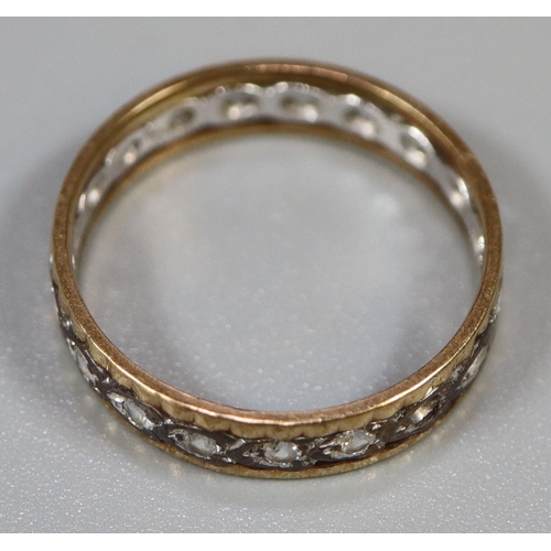 230 - 9ct gold and white stone eternity style ring (two stones missing).  Ring size S.  Approx weight 3.3 ... 