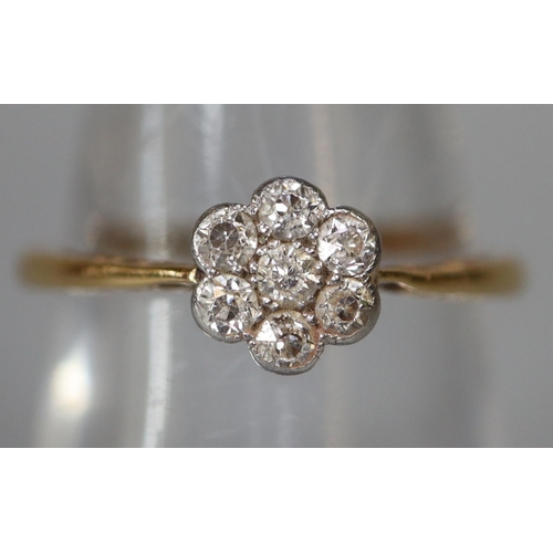 235 - 18ct gold diamond daisy cluster ring.  Ring size N&1/2.
Approx weight 2.2 grams.
(B.P. 21% + VAT)