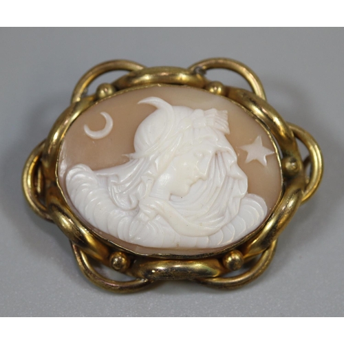 248 - Victorian shell cameo brooch set in a gilt metal frame.
(B.P. 21% + VAT)