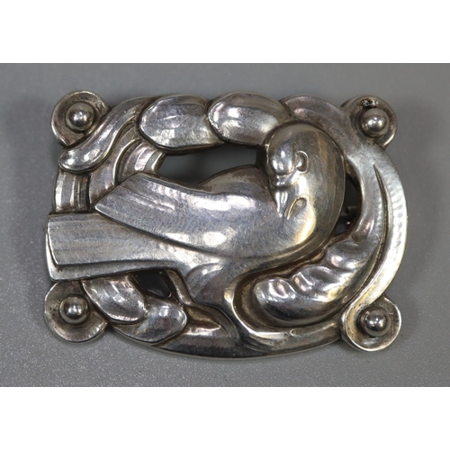 268 - Georg Jensen, stamped 'Denmark 830S, 209', Danish silver dove of peace brooch.   (B.P. 21% + VAT)