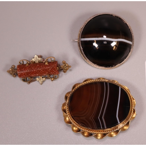 271 - Three Victorian specimen hardstone brooches, agate etc.  (3)  (B.P. 21% + VAT)