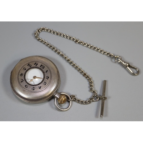 281 - Continental silver half hunter keyless lever pocket watch with Arabic face having seconds dial and c... 