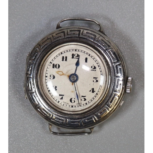 291 - Small continental silver ladies wristwatch with Grecian Key design.  (B.P. 21% + VAT)