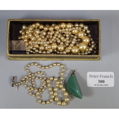 300 - Two simulated pearl necklaces and a pendant, silver ring etc.   (B.P. 21% + VAT)