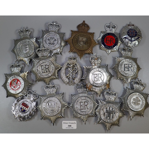 308 - Collection of Police helmet or cap badges, to include: Essex Constabulary, Teesside, South Wales, Dy... 