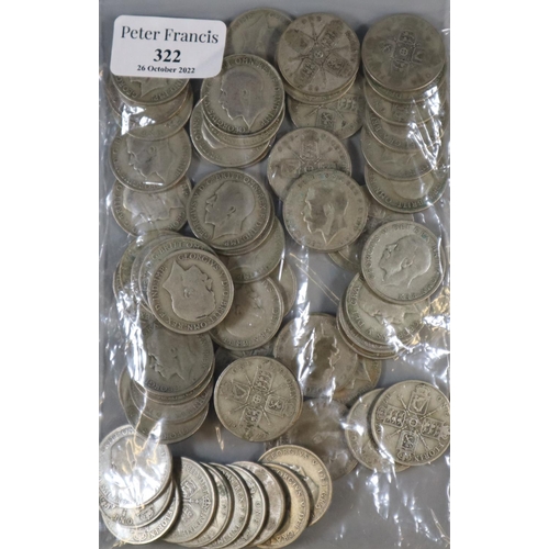 322 - Collection of pre 1947 Florins, 1920-1929.  64 approx.   (B.P. 21% + VAT)