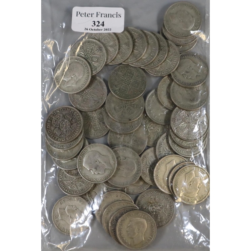 324 - Collection of pre 1947 silver Florins, 1930-1939. 79 approximately.   (B.P. 21% + VAT)