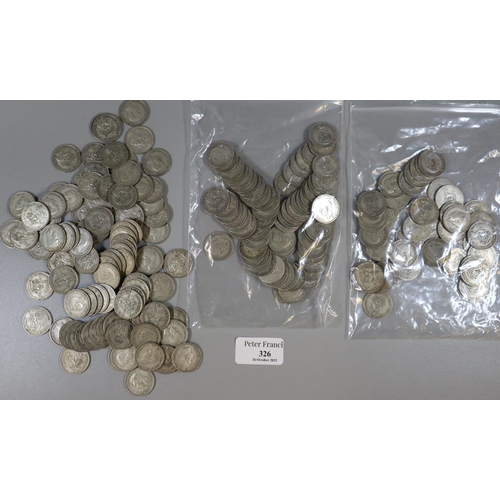 326 - Large collection of pre 1947 silver Shillings, 1920-1946.  200+.   (B.P. 21% + VAT)