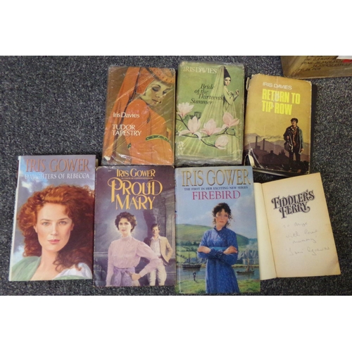 344 - Box of Iris Gower and Iris Davies signed books, many first editions: 'Daughters of Rebecca', 'Proud ... 