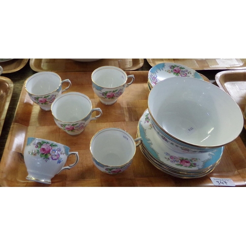 347 - Three trays of teaware to include: probably 19th Century floral, Salisbury English bone china floral... 