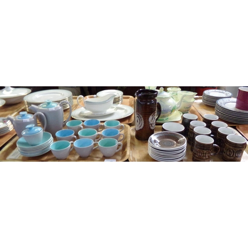 348 - Two trays of coffeeware to include: 20 piece Poole pottery coffee set and an 18 piece mid Century de... 