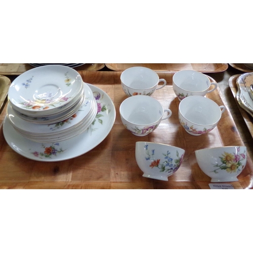 349 - Tray of Royal Worcester English china floral design teaware to include: teacups and saucers and plat... 